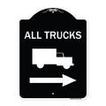 Signmission Trucks All Trucks W/ Truck & Right Arrow Heavy-Gauge Aluminum Sign, 24" x 18", BW-1824-22782 A-DES-BW-1824-22782